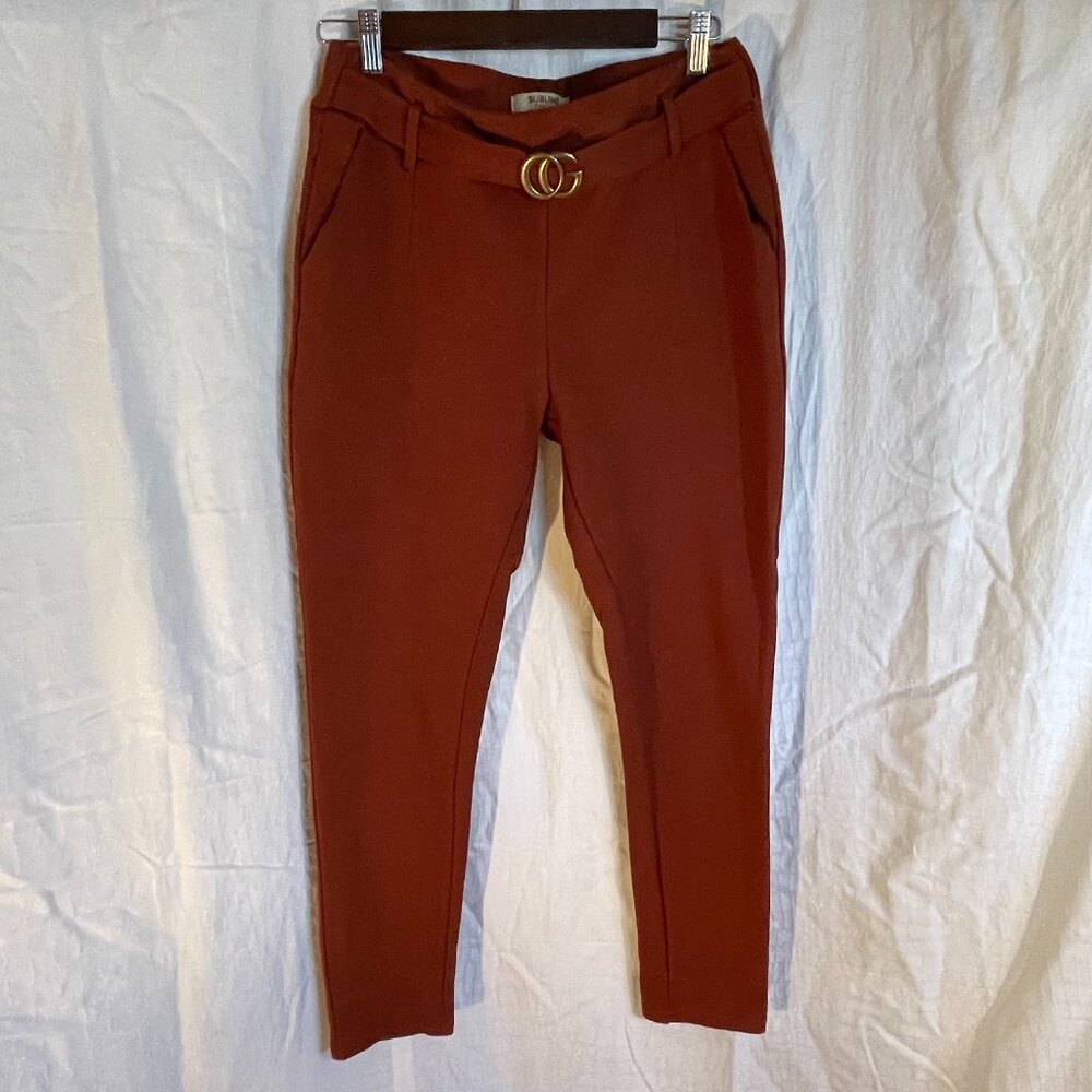 Orange rust brown skinny pants size L with fashion belt